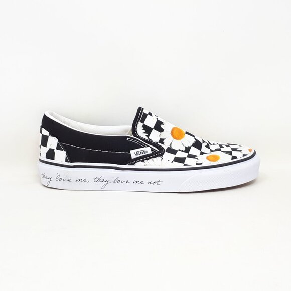 Vans Classic Slip On Love Me Not Daisy Flower Floral White Shoe Sneaker Womens 6 - Picture 1 of 12